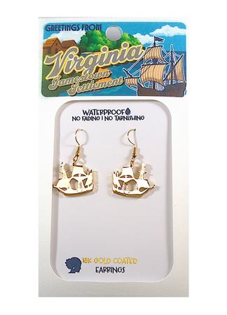 JAMESTOWN SETTLEMENT SHIP GOLD EARRINGS