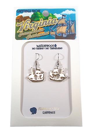 JAMESTOWN SETTLEMENT SHIP SILVER EARRINGS